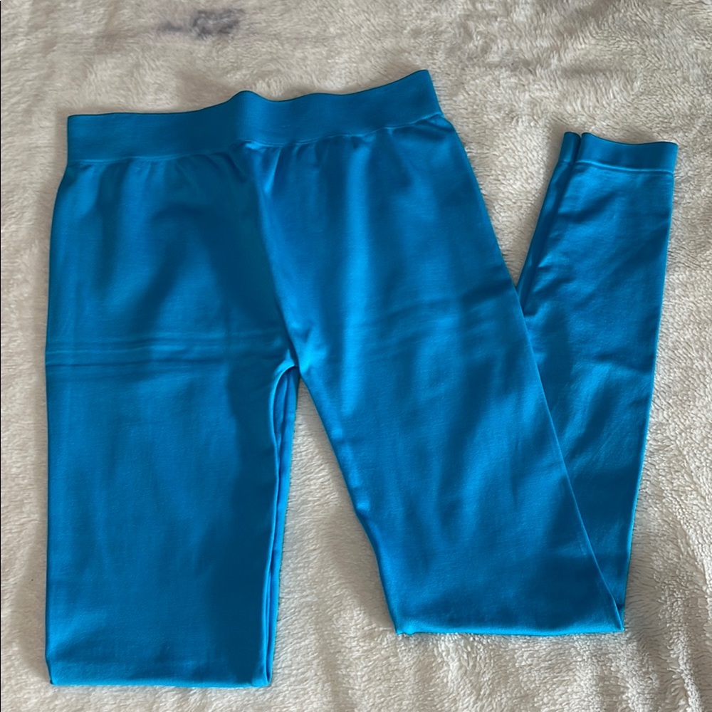 Azure Blue Stretchy Leggings with Wide Waistband